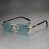 1 pair of retro-style square Men's glasses blue lenses frameless design perfect for summer style Vintage-inspired look