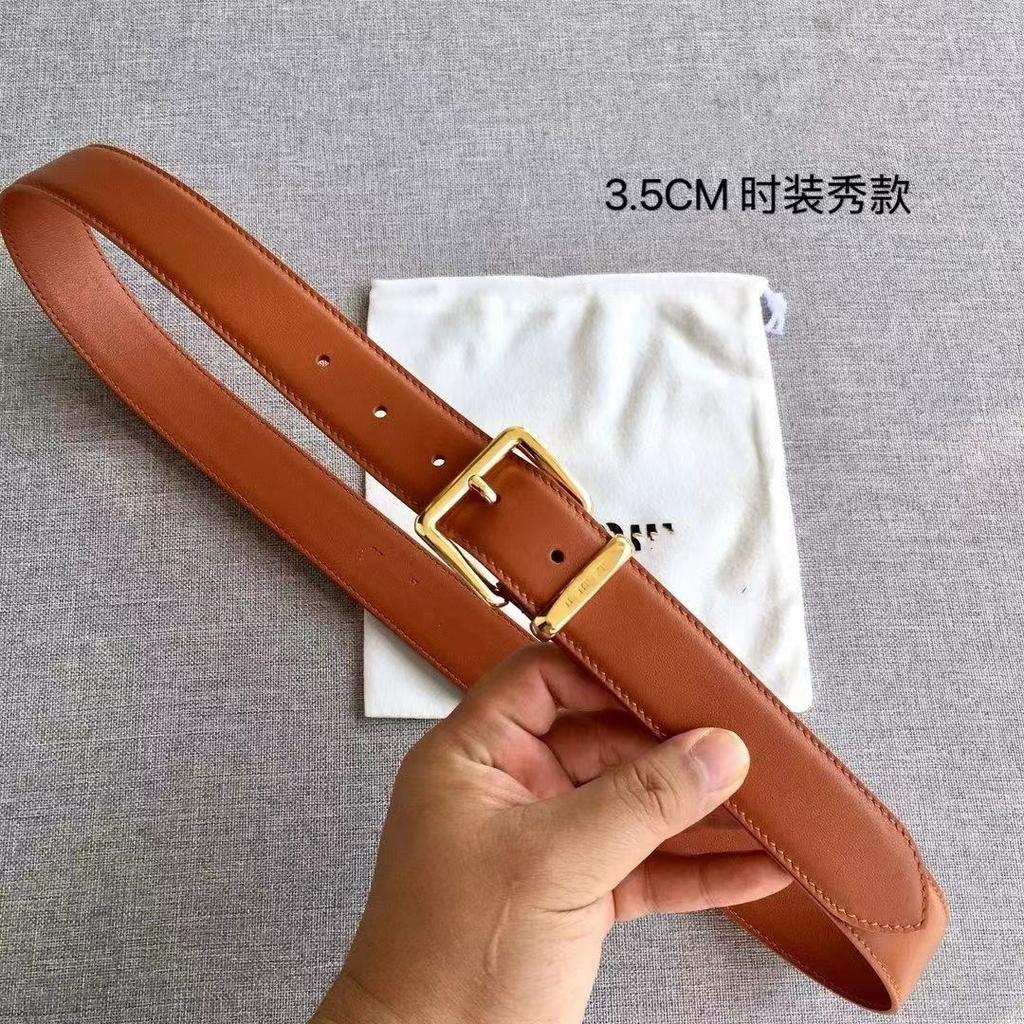 New 3.5cm high-quality first-layer cowhide MIU belt decorative buckle with jacket pants leather belt