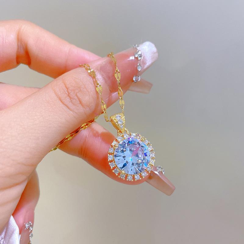 Round shape zirconia Pendant Necklace for Women 2025 New Fashion Golden Stainless Steel Chain Necklace Wedding Jewelry Accessories