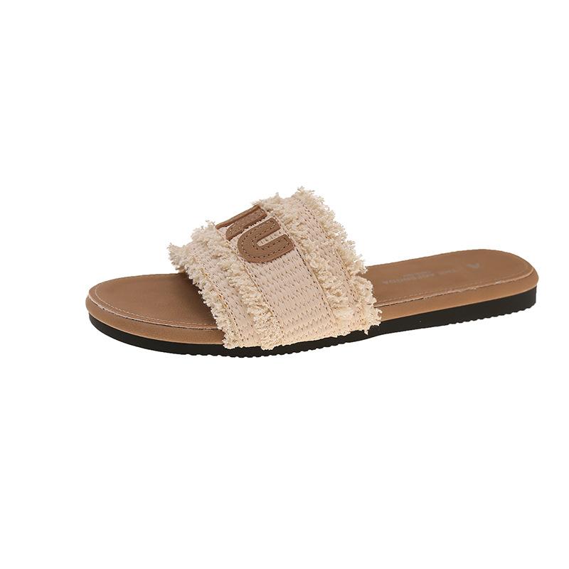 French Small Fragrant Slippers Women's Summer Wear 2025 Summer New Fashion Letters One Word Flat Bottom Beach Cool Slippers