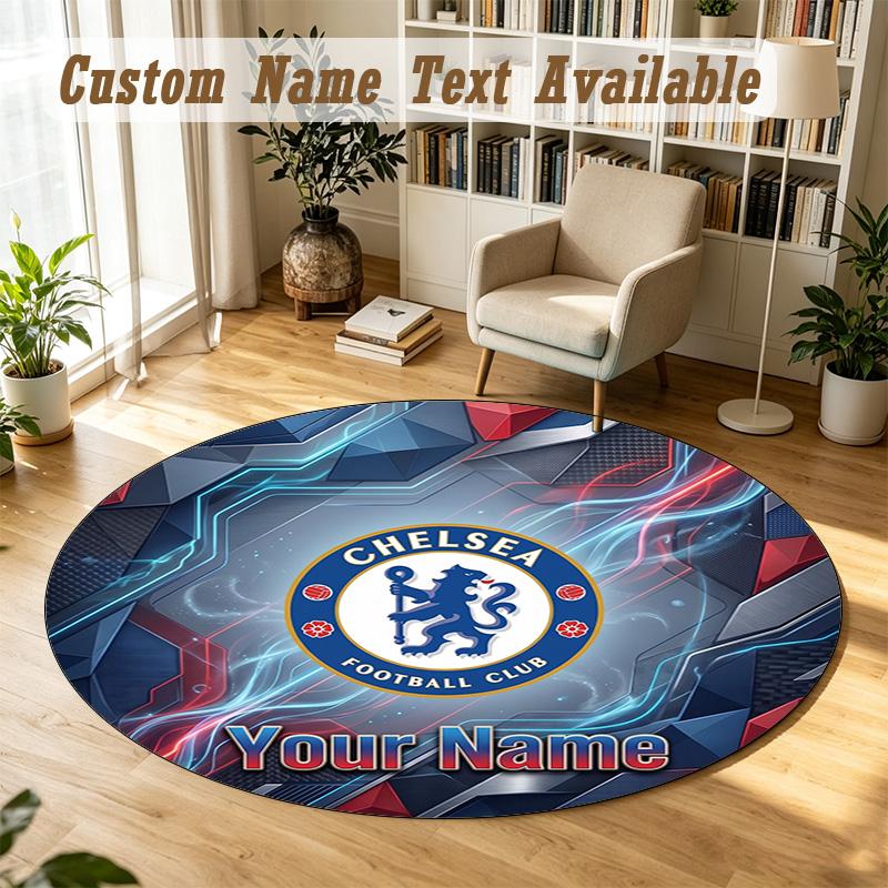 Round Rug Custom NameChelsea FC Pattern Non Slip Carpet Home Floor Decor