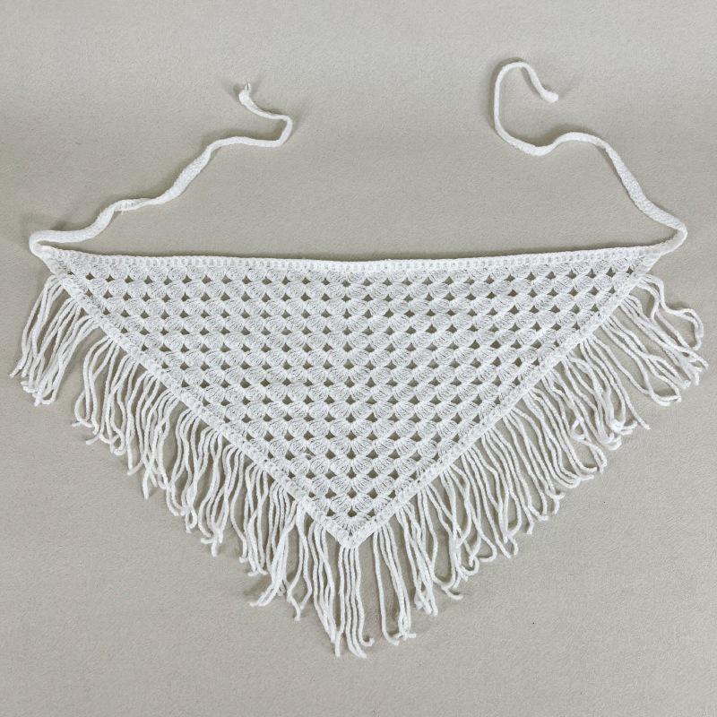 Hollowing Out Triangle Headscarf Ethnic Style Turban Hair Scraf Multifunctional Bohemian Tassel Hip Apron Waist Band