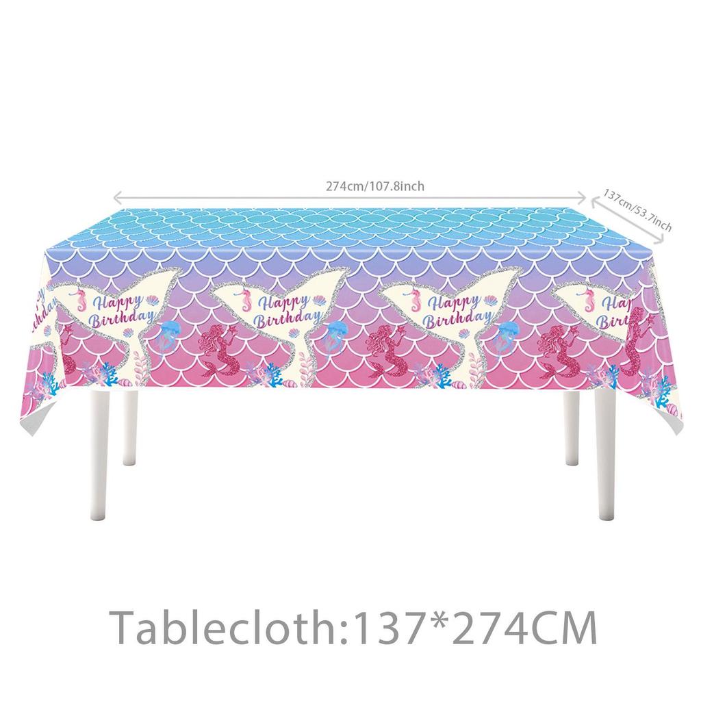 Mermaid Theme Children's Birthday Party Supplies: Cartoon Plates & Disposable Tablecloth