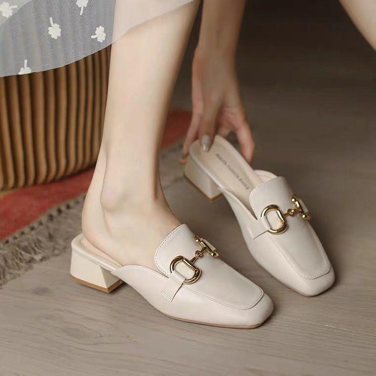 

[Оригинал] Женские весенние новые универсальные сандалии-мюли на толстом каблуке средней высоты с квадратным носком для улицы 40