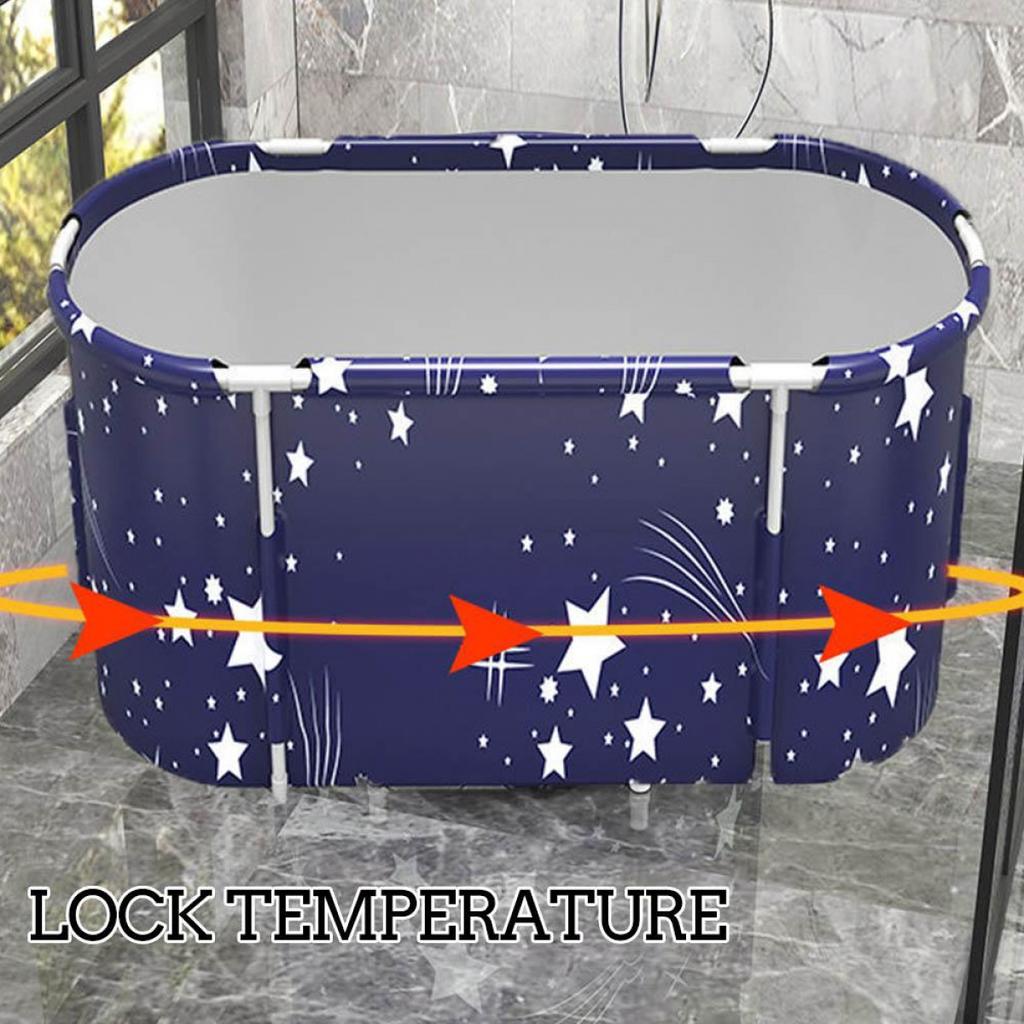 120CM Folding Bathtub Spa Bathtub Adult Children Swimming Pool Portable Plastic Bathtub Bath Bucket Insulation Bathing Bath Tub Double Drain 6 Layer