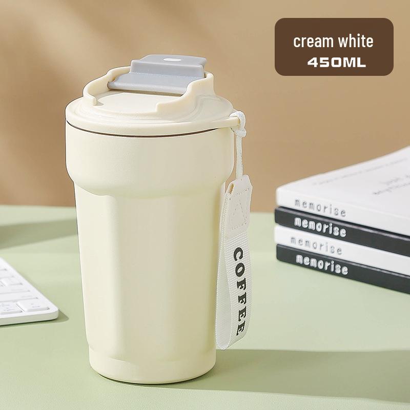 Octagonal 316 Stainless Steel Insulated Travel Mug with Lanyard - Stylish Portable Sports Coffee Cup 450ml
