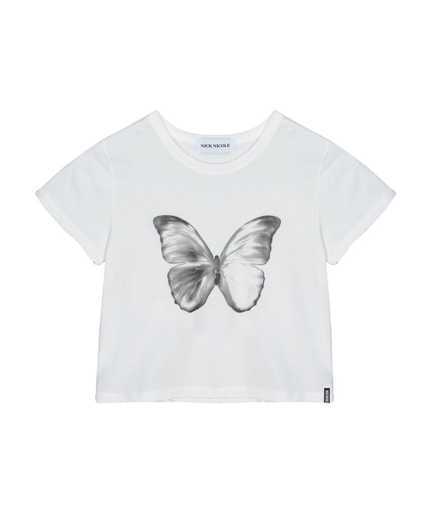 Nigaennikol Butterfly Soft Coloring Crop Top_White Black