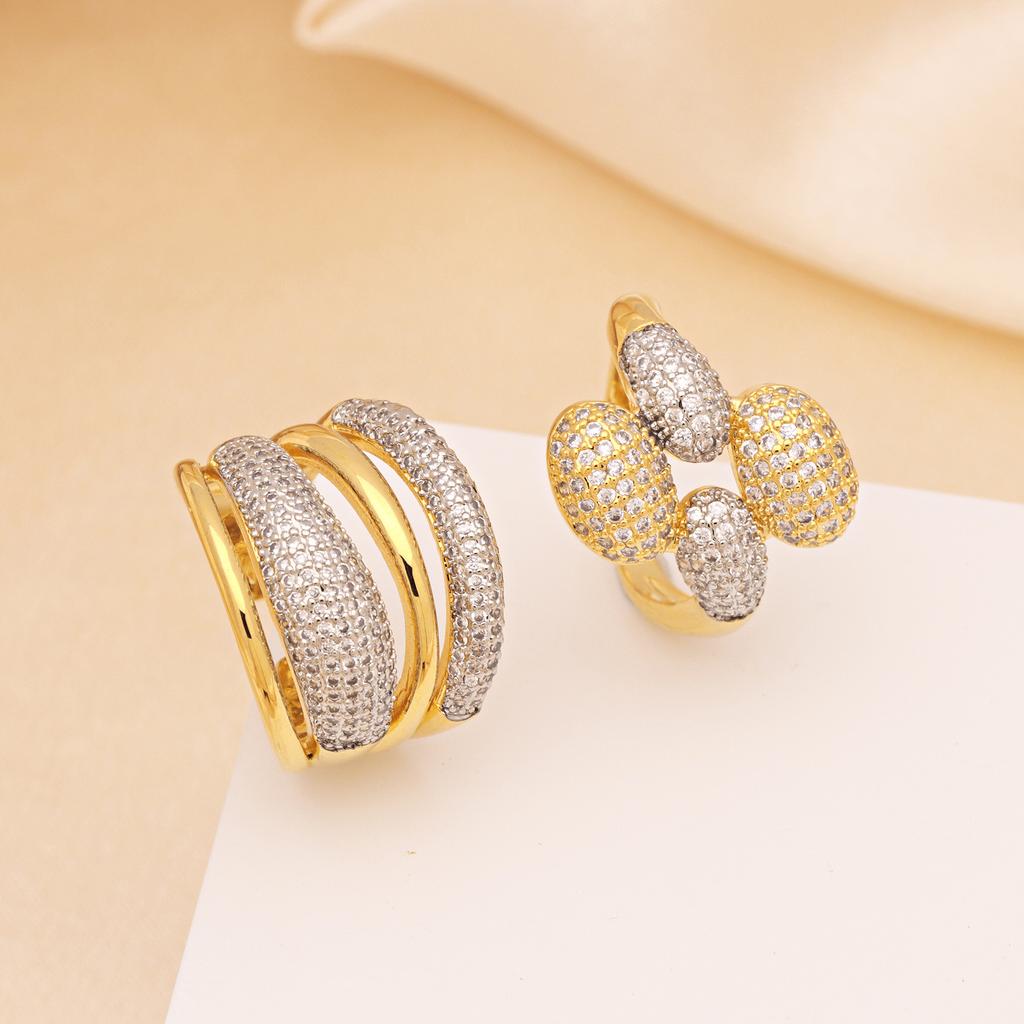 Copper Plated Zircon Double Color Love Peach Heart Oval Design Sense Open Ring Ring Women