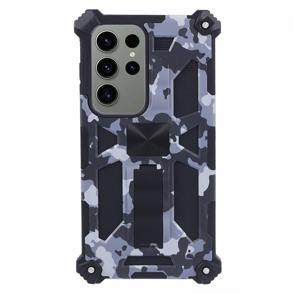 For Samsung Galaxy S24 Ultra Case Camouflage Kickstand Plastic+TPU Cell Phone Cover