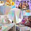 [Holographic Party Table Covers] 10-Pack Iridescent Holographic Party Table Covers - Disposable Plastic Foil Tablecloths for Celebration - Wedding