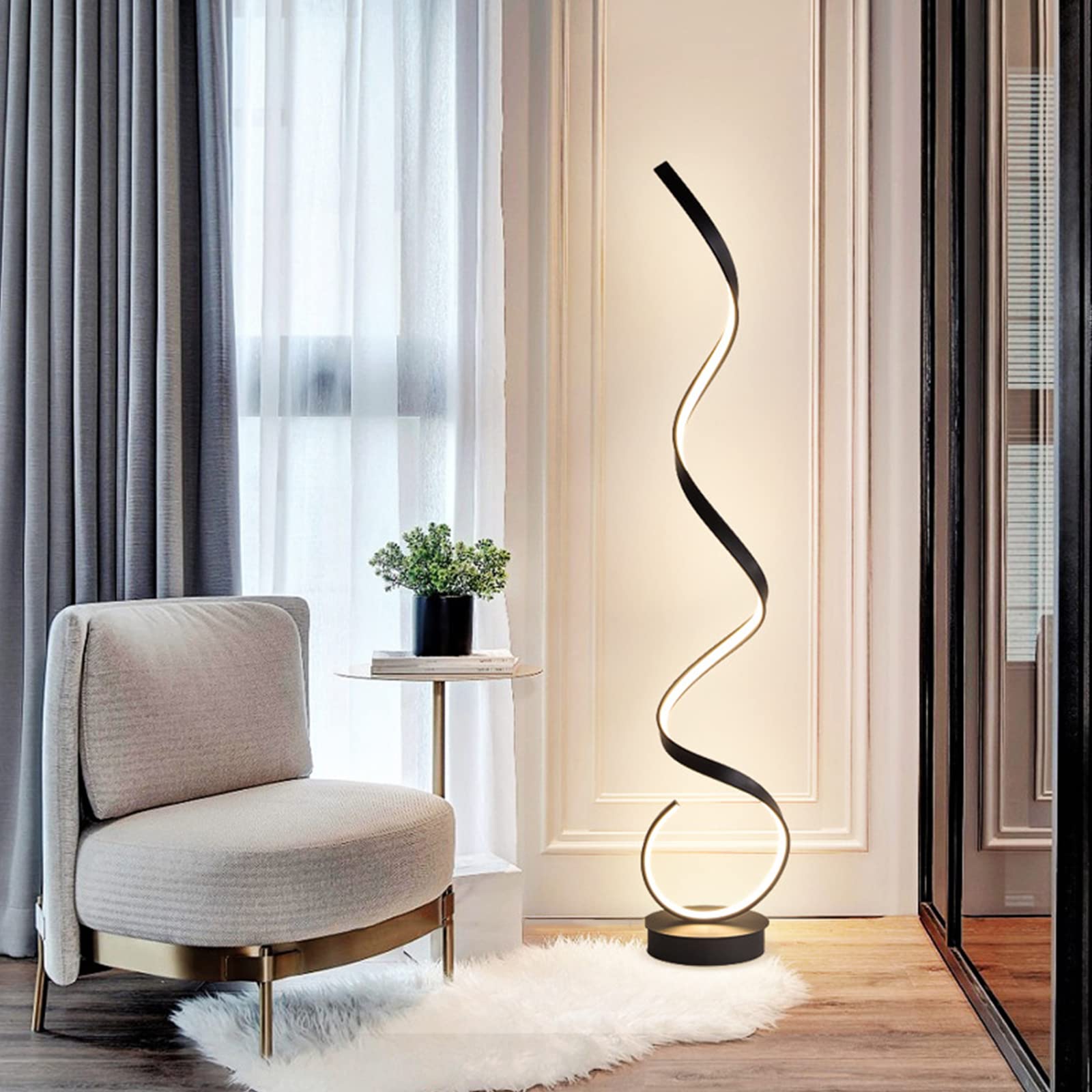 

EIDSUNM LED Floor Lamp, Stylish Interior Lighting, Ambient Lighting, Stepless Dimming and Color Adjustment, Remote Control Included, Warm White,