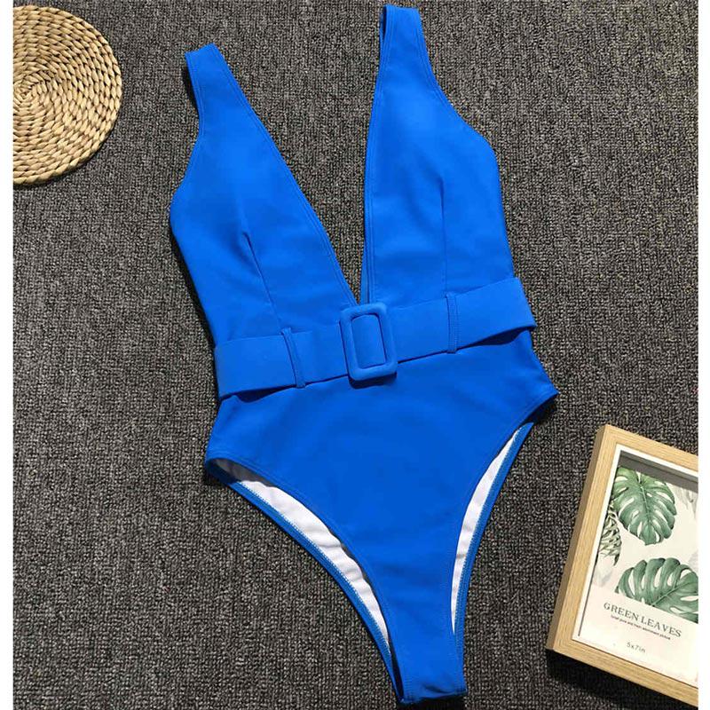 Neon Green One Piece Swimsuit Women Swimwear Bather With Waistband High Waist Swim Wear Monokini