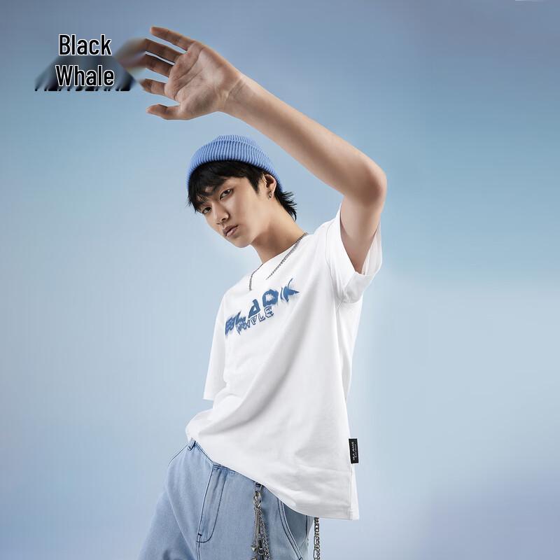 HLA Black Whale Men s Letter Print Short-Sleeve T-Shirt 2XL