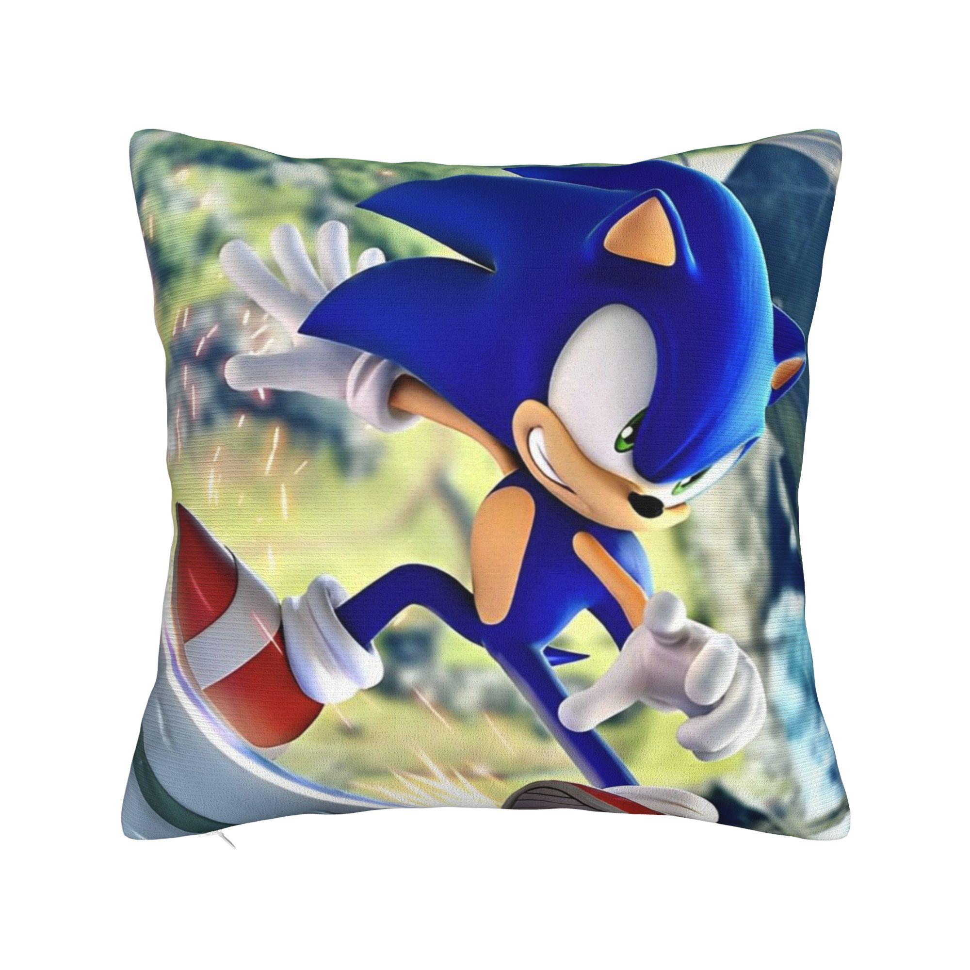 Cartoon S-Sonic Pillow Cover Product Soft Cushion Cover Decorations  Pillow Case Cover Seater Multiple Sizes 12x12Inch