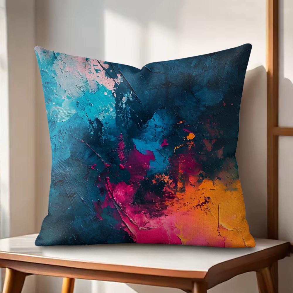 Color paint Cushion Cover Natural Linen Organic Fabric DoubleSided Printing Couch Pillow Covers Home Decor