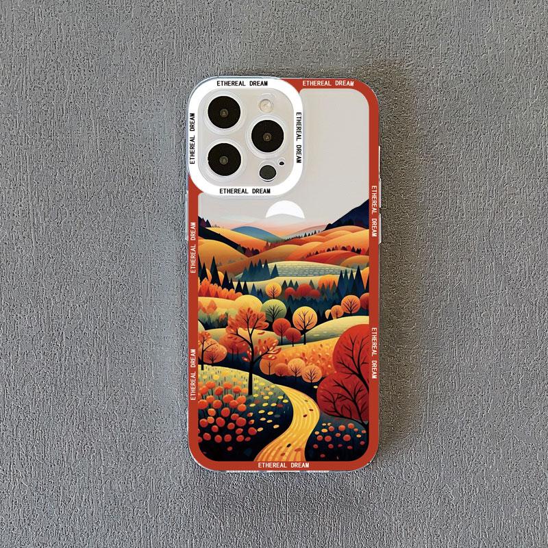 Leaves Autumn Forest House Clear Phone Case for iPhone 12 13 11 14 15 Plus Pro Max X XS XR 7 8 SE 2020 Transparent Phone Cover