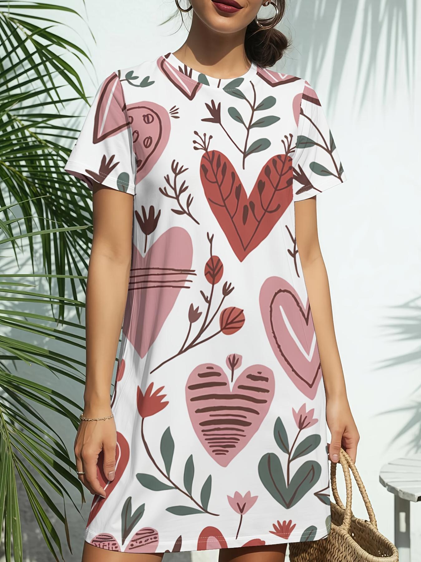 

Hearts ; Love S New Women S Round Neck Short Sleeve Dress T-Shirt Features American Fashion Trends with Digital Prints. Perfect for Casual Spring And L дубильная кора