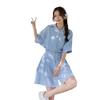 Women's Summer Blue Striped Shirt Dress: Korean-Style Two-Piece Look