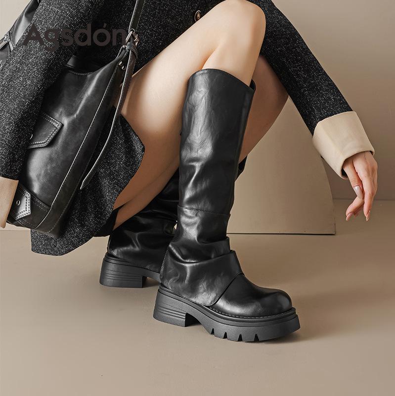 Brown boots new autumn and winter thick-soled Maillard stack boots velvet western boots