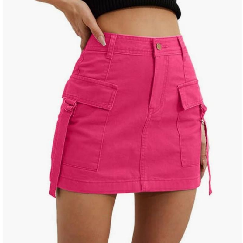 Fashion Summer Women's Short Cargo Skirts Pockets Solid Color Mini Casual Hip Lift Ladies Skirts Ladies Elegant Slim Fit Clothing