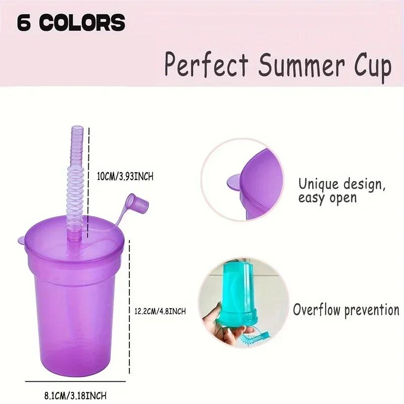 1/2/4Sets Expandable Siphon Straw Cup 6 Color Plastic Juice Mug with Leakproof Lid Portable Travel Home Kids Water Bottle Cup