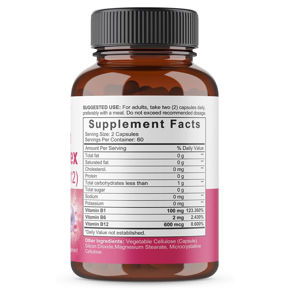 Complesso di Vitamine B (B1, B6, B12) Integratore Alimentare, 120 Capsule per Flacone