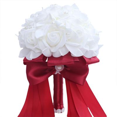 Flores de Seda Buquês de Casamento Buquê de Pérola para Madrinha Buquê de Mão Artificial Acessórios de Casamento