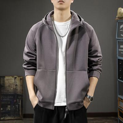 Heavy Double Zip Cardigan Hooded Sweater Men'S Spring Casual Crew Neck Pullover Jacket Casual Jacket