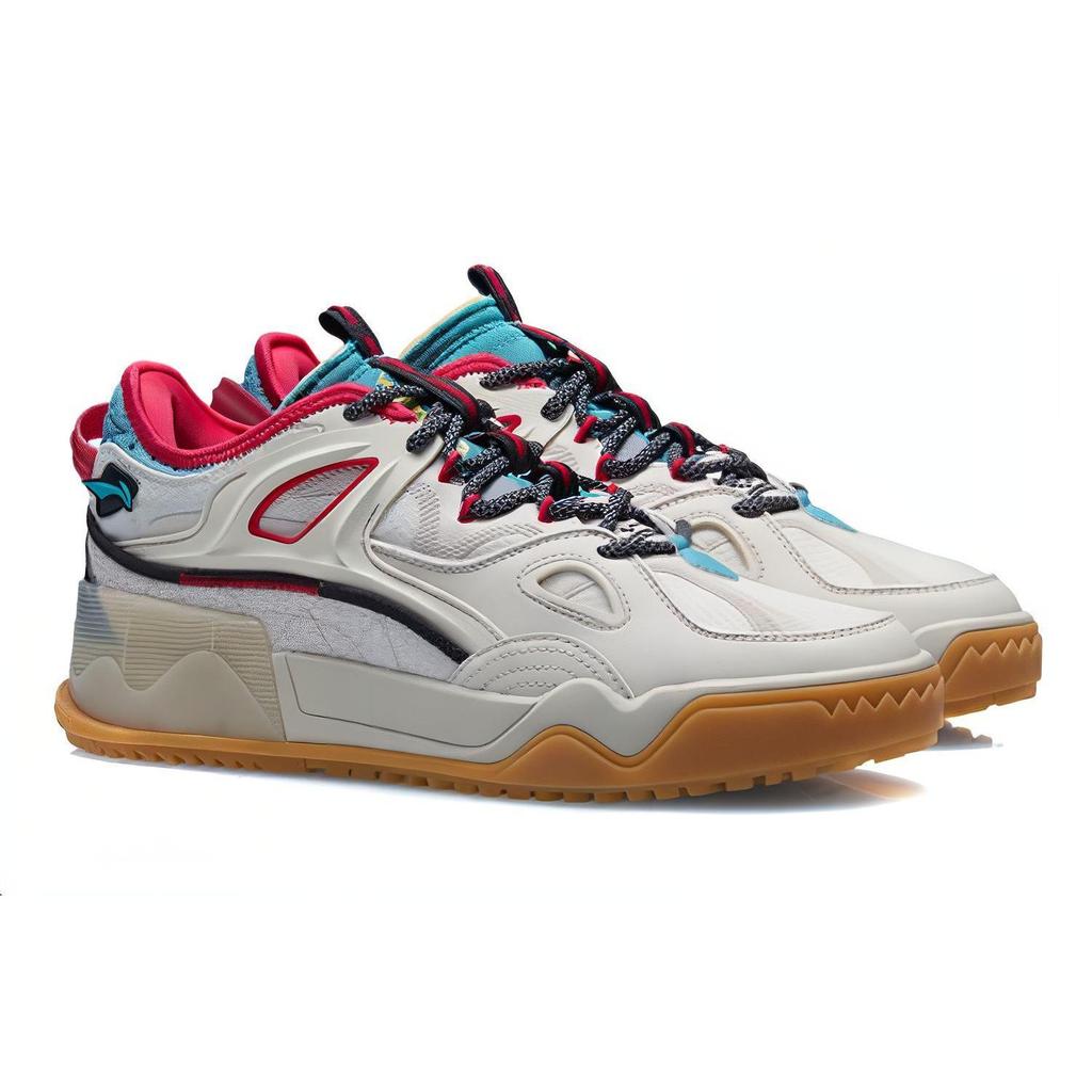 Li Ning CF Cushioning Lightweight Abrasion Resistant Low top Skateboard Shoes Men's Gray White Black AGCR289-1