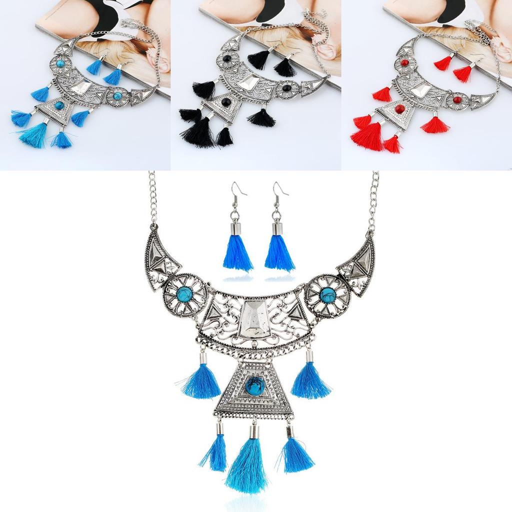 Ethnic Style Simulation Gemstone Decoration Women Necklace With Tassel Design For Casual Wear