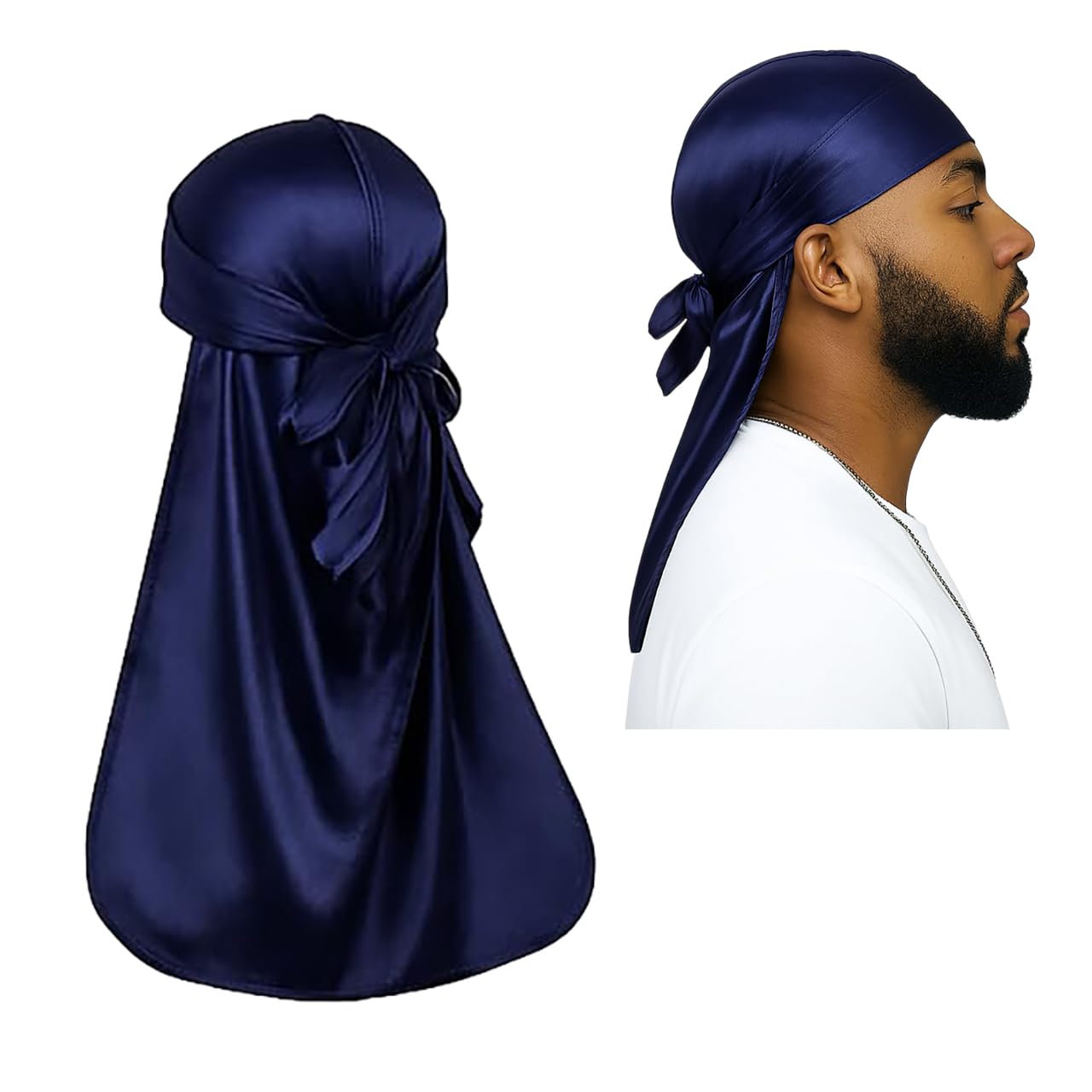 

[Audio Fan] Silky Durag Pack Men s Women s Wave, Premium Satin Deluxe Durag Navy тёмно-синий