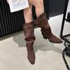 Pointed High Heel Suede Pile Boots Women's Boots 2025 Fall/Winter Western Cowboy Boots Skinny Knight Boots