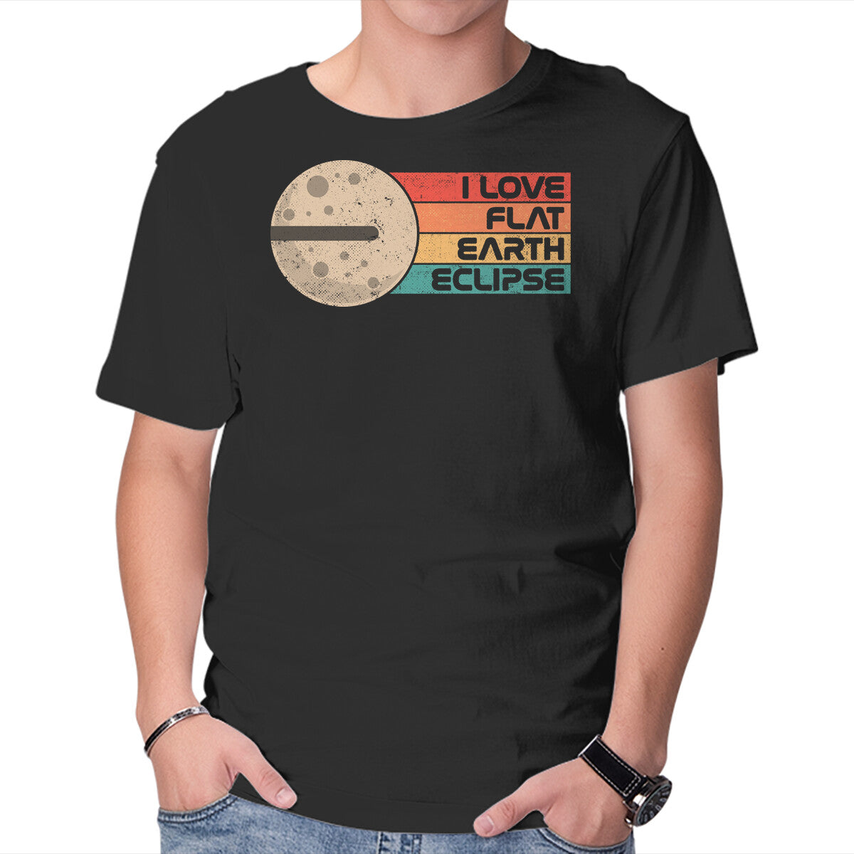 Unisex Crew Neck T-Shirt I Love Flat Earth Eclipse Graphic Short Sleeve Casual Tee S