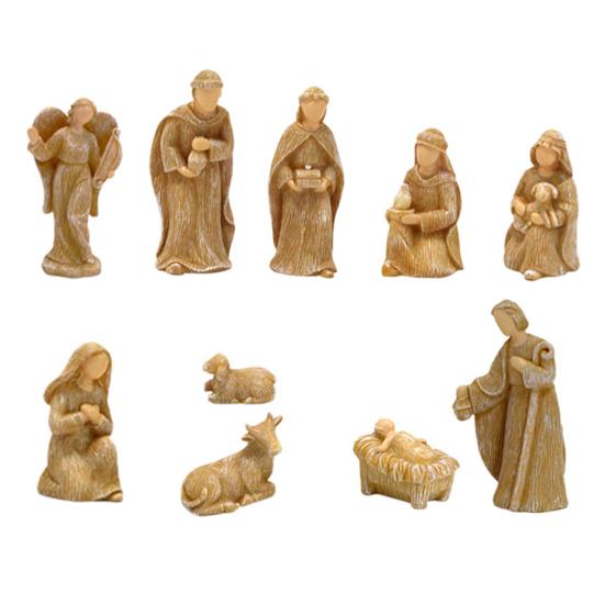 Yousheng Nativity Scene Set for Christmas Indoor Decor 10 Piece Resin Nativity Figurine with Manger Angel Christian Holy Family Figures Tabletop