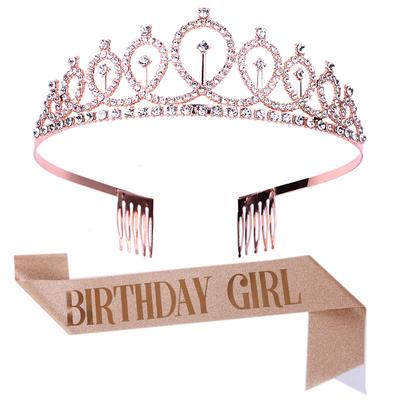 Birthday Crown Headdress Shoulder Strap Set BIRTHDAY GIRL QUEEN Belt Etiquette Belt Party Supplies