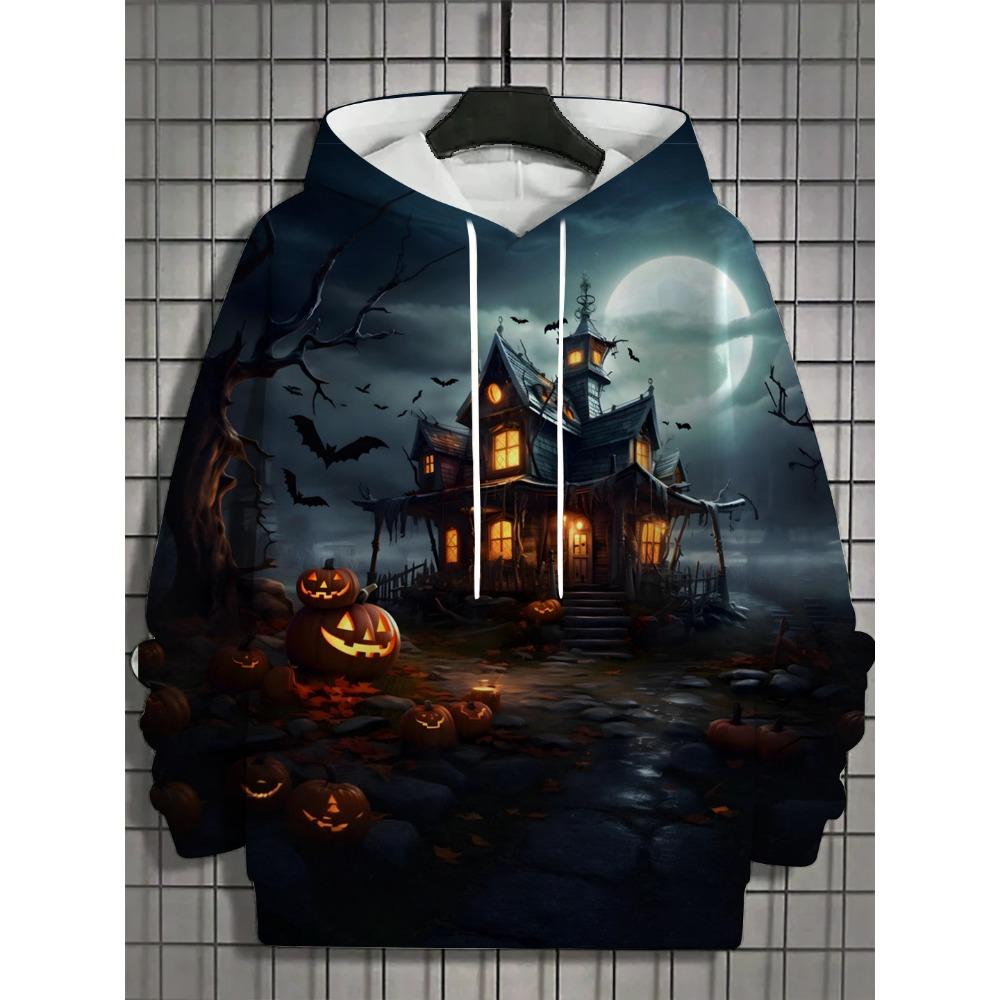 Halloween Pumpkin 3D Print Hoodies Men's Long Sleeve Hooded Sweatshirts Pullover Oversized Harajuku Coat Unisex Street Clothing