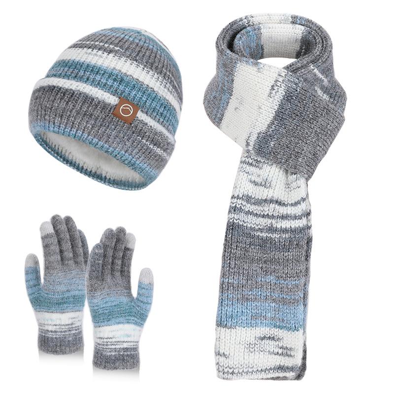 Winter Outdoor Warm Fashion Knitted Hat Women's Gloves Hat Scarf 3-Piece Set