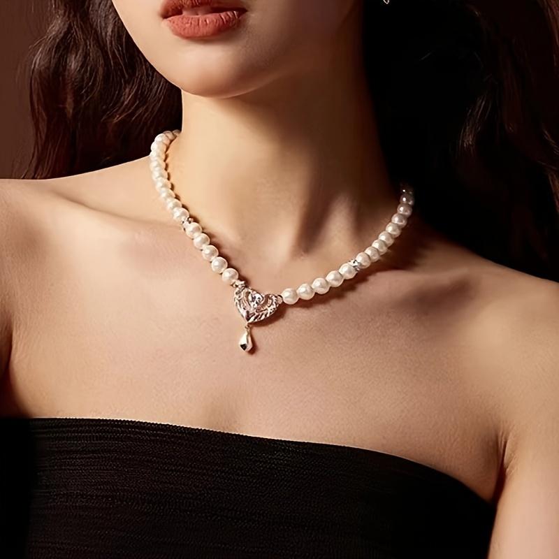 

Ретро имитация жемчуга ключицы ожерелье мода любовь кулон ожерелье женские простые вечерние украшения