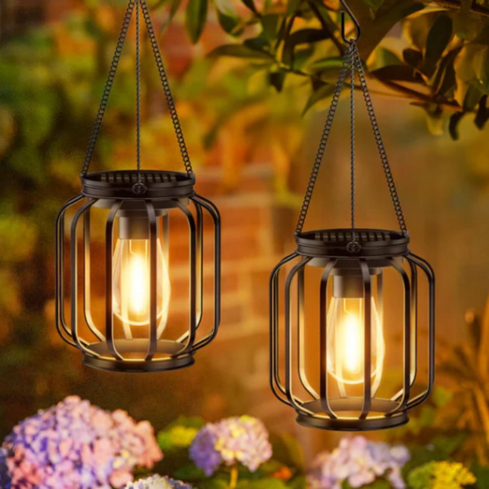 1/2/4PC Solar Powered Lantern Outdoor Solar Hanging Light with Hook Warm White Waterproof Solar Garden Lamp for Yard Porch Decor