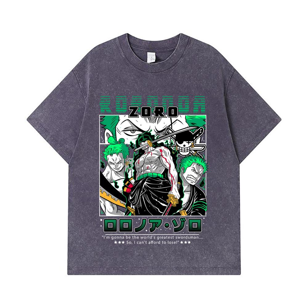 275 GSM Gewaschene T-Shirts 100% Baumwolle Einteilig V74 Zoro Aufdruck Unisex Schweres Baumwoll-T-Shirt