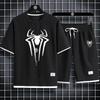 Summer Men's Spider Print T-shirt + Shorts Suit Casual Two-piece Waffle Sportswear 2024 Fashionable and Comfortable Suit M-3XL
