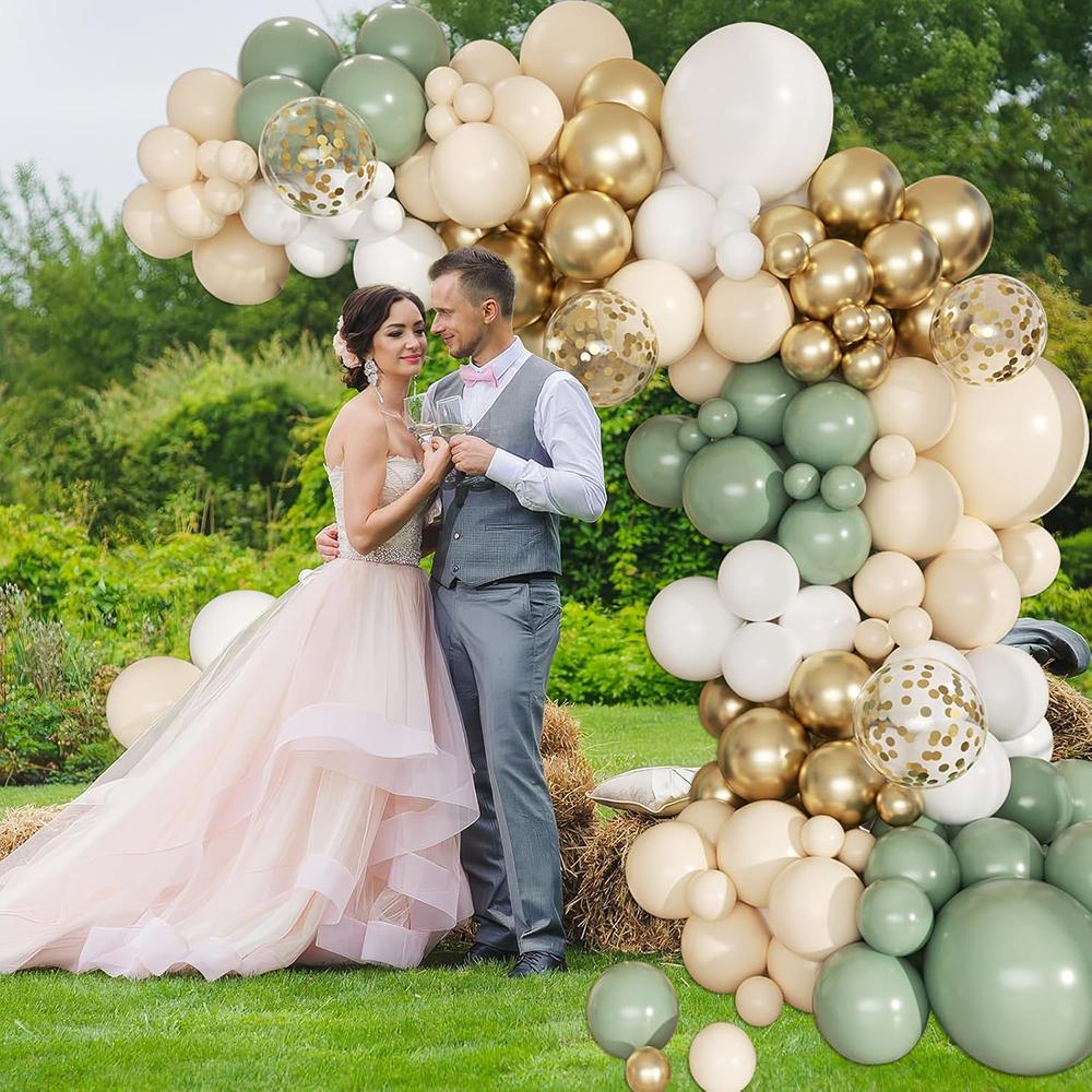 Sage Green Balloon Garland Arch Kit Olive Green White Sand Gold Confetti Balloon Wedding Bridal Shower Birthday Party Decoration