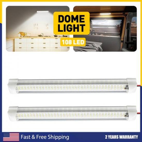 2Pc Interior Car 108LED Bar Light 6000K Tube Fixtures Camper RV For Boat Caravan