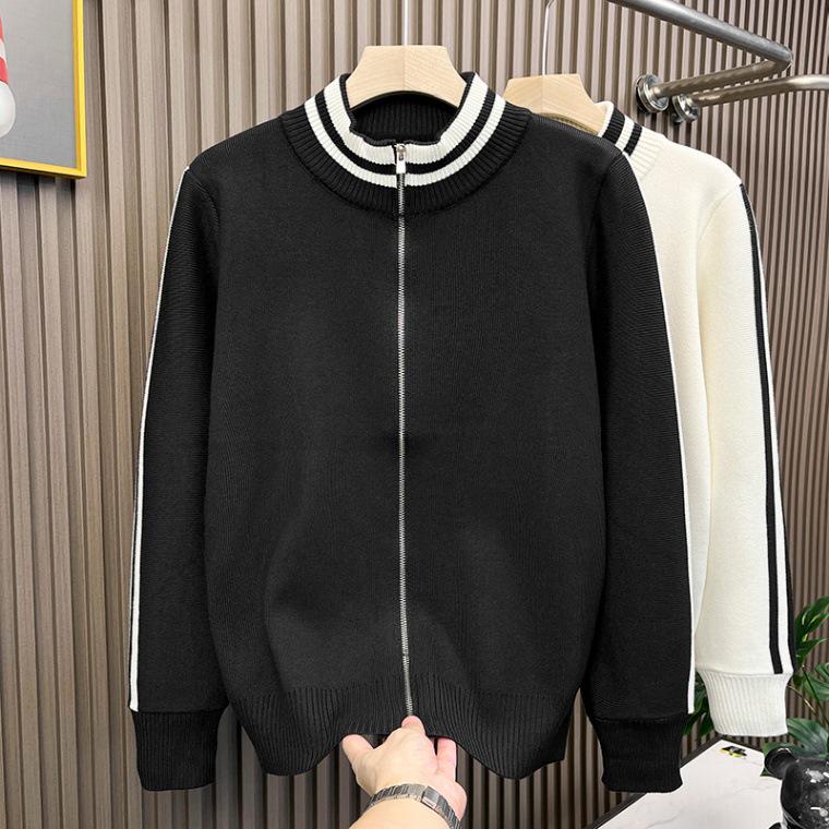 Men's Trendy Autumn Striped Half-High Neck Zip Cardigan Sweater