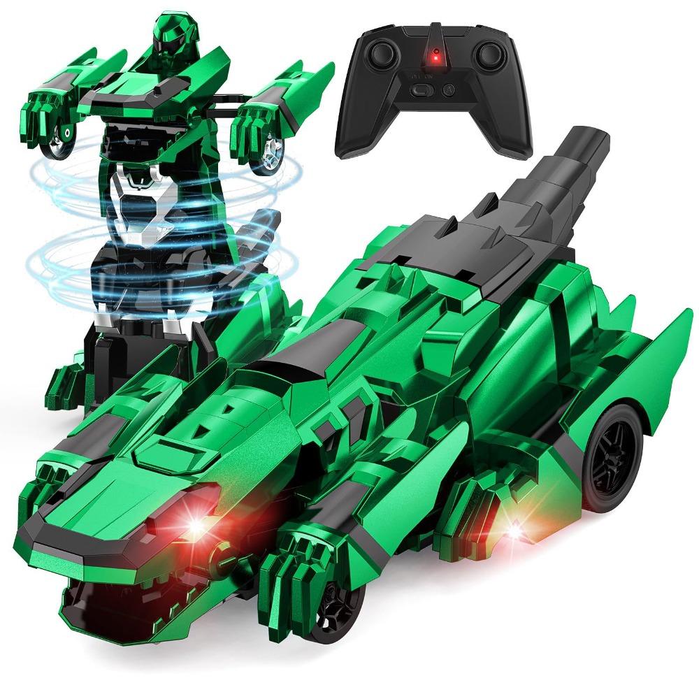 Dinosaur Deformation Remote Control Car 2.4G One-button Variable Battle Robot Walking Upright Children's Toy/4 Colors