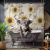 Funny Highland Cow Bull Shower Curtain, Rustic Farmhouse Sunflower Vintage Animal Humor Decor