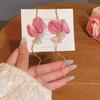 French Fairy Pink Flower Fringed Stud Earrings Female Unique Exaggerated Earrings Fashion Versatile Earrings