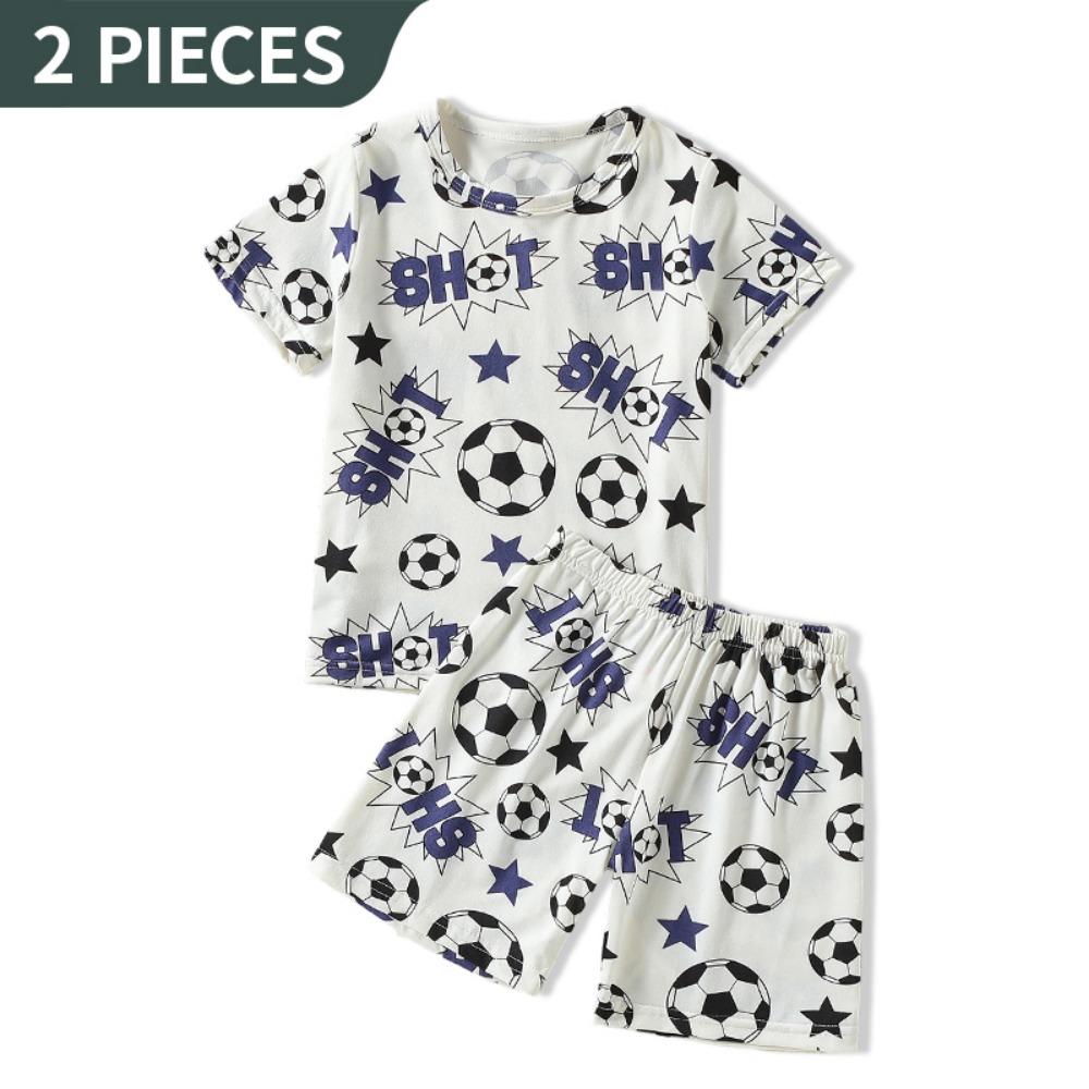 2-piece Summer Children's Cute Printed Short Sleeved Shorts Set for Boys and Girls, Casual Sports Round Neck T-shirt, Home Pants