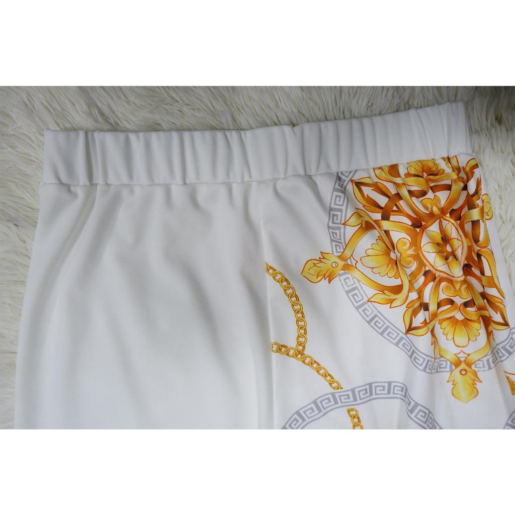 K10602 Women's Fashion Notched Collar Long Sleeve Printed Suit Two-Piece Set