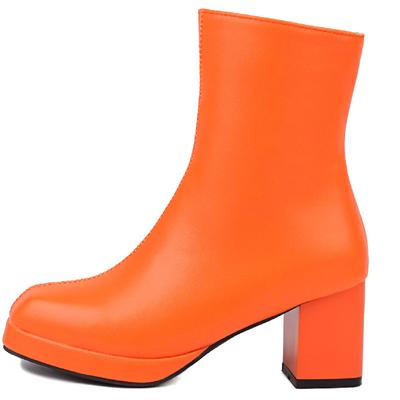 Mode Candy Stiefeletten Damen Elegant Blockabsatz Kurzer Stiefel Schwarz Rot Weiß Herbst Winter Partyschuhe Dame Große Größe 48 Marke